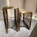 Brushed Gold U-Shaped Side Table with Organic Cutout Pattern